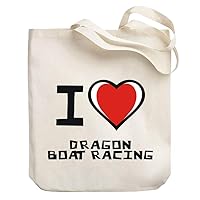 I love Dragon Boat Racing Bicolor Heart Canvas Tote Bag 10.5