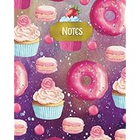 Notes: 160 Page Softcover Journal, College Ruled Composition Notebook, 8 x10 Blank Lined Diary Pink Sweet Treats Cupcakes and Candy Galaxy Cover