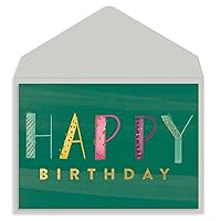 Graphique Green Watercolor Birthday Card | Family and Friends | Embellished with Gold Foil and Glitter Accents | Color-Coordinated Envelope | 5
