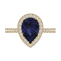 Clara Pucci 2.55 Brilliant Pear Cut Solitaire W/Accent Halo Simulated Blue Sapphire Anniversary Promise Engagement ring 18K Yellow Gold