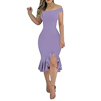 Embroidered Dress for Women, Formal Dresses for Women 2024 Women's Casual Dresses Irregular Hem Dress Women's Fashion One Shoulder Backless Flared Midi A-Line Tradition Ethnic (Light Purple,Medium)