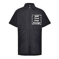 TopTie Custom Barber Jacket Short-Sleeves Machine Washable Men's Coat Black Work Shirt