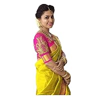 Yellow Plain Chanderi Saree with Blouse Unstitched