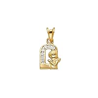 14K Yellow Gold Cubic Zirconia Girl Prayer Religious Pendant - Crucifix Charm Polish Finish - Handmade Spiritual Symbol - Gold Stamped Fine Jewelry - Great Gift for Men Women Girls Boy for Occasions, 13 x 8 mm, 0.9 gms