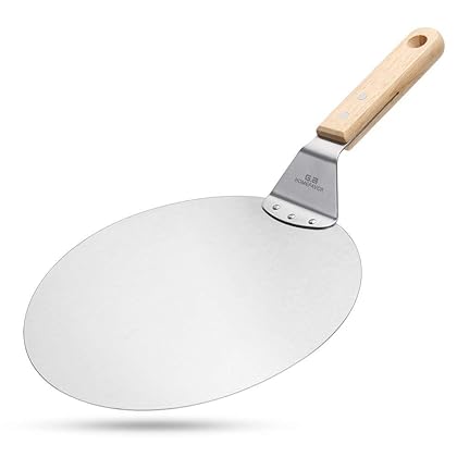 G.a HOMEFAVOR 10 Inch Aluminum Pizza Peel Metal Round Pizza Paddle, Large Pizza Spatula with Wood Handle for Baking Homemade Pizza and Bread