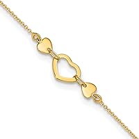 14k Polished Heart with .75in ext. Anklet