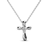 Petite Lab Grown Diamond Solitaire Cross Pendant Necklace (VS2-SI1,G-H) 14K Gold. Included 18 Inches Chain