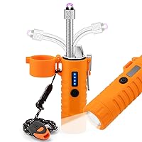 LcFun Electric Lighters Rechargeable Lighters Flexible Neck Dual Arc Electronic Lighter USB C Lighter with LED Battery Indicator and Flashlight for Candle, Camping, Hiking, Outdoor Adventure