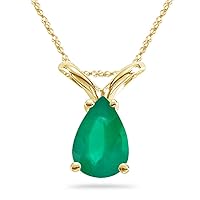 0.90 Cts of 8x5 mm AA Pear Natural Emerald Solitaire Pendant in 14K Yellow Gold