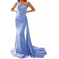 Women's One Shoulder Bridesmaid Dresses Long Satin Formal Prom Evening Dress Party Gown