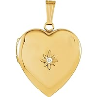 14k Yellow Gold 19.5x18.4mm Polished Diamond Love Heart Photo Locket Pendant Necklace Jewelry for Women