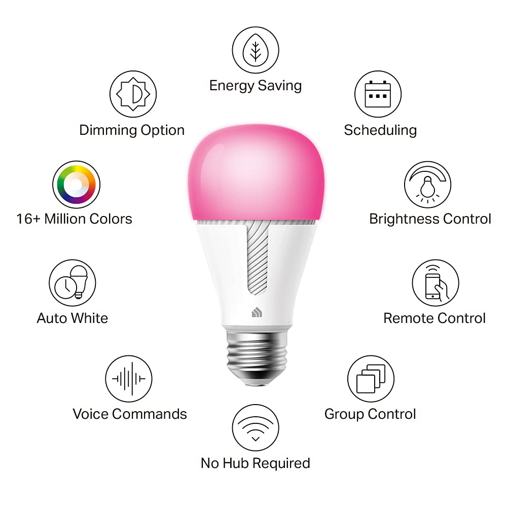 Kasa Smart Bulb, 1000 Lumens Full Color Changing Dimmable Smart WiFi Light Bulb Compatible with Alexa and Google Home, 11W, A19, 2.4Ghz only, No Hub Required, A Certified for Humans Device (KL135P4)