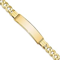 Jewels By Lux Engravable Personalized Custom 10K Yellow Gold Flat Curb Link ID Bracelet For Men or Women Length 8 inches Width 10.16 mm With Lobster Claw Clasp