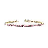 Pink Sapphire & Lab Grown Diamond (VS2-SI1, G-H) Women Eternity Tennis Bracelet 4.16 ctw 14K Gold