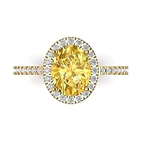 2.83ct Oval Cut Solitaire with Accent Halo Canary Yellow Simulated Diamond designer Modern Statement Ring 14k Yellow Gold