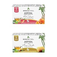 Organic Moringa Superfood Tea, 2 Pack Bundle, 2x25 Individually Sealed Tea Bags (Peach & Ginger, Honey & Vanilla)