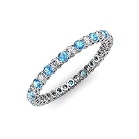 Round Blue Topaz Diamond 1 3/4 ctw Women Eternity Ring Stackable 14K Gold