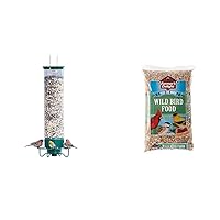 YF-M Yankee Flipper Squirrel-Proof Wild Bird Feeder with Weight Activated Rotating Perch - 5Lbs & Wagner's 53002 Farmer's Delight Wild Bird Food with Cherry Flavor, 10-Pound Bag