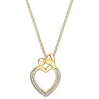 Created Round Cut White Diamond 925 Sterling Silver 14K Gold Over Diamond Mother & Child Pendant Necklace for Women's & Girl's