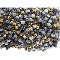 5 Feet Long gem Dendrite Opal & Gold Pyrite 3.5-4mm rondelle Shape Faceted Cut Beads Wire Wrapped Black Rhodium Plated Rosary Chain for Jewelry Making/DIY Jewelry Crafts CHIK-ROS-CH-56105