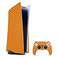 MightySkins Carbon Fiber Gaming Skin for PS5 / Playstation 5 Bundle - Solid Orange | Durable Textured Carbon Fiber Finish | Easy to Apply and Change Style | Made in The USA