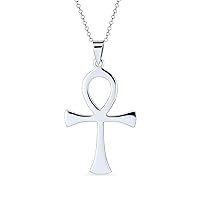 Bling Jewelry Large Classic Mens Large Key To Life Egyptian Ankh Cross Pendant Necklace For Men Teen Polished .925 Sterling Silver