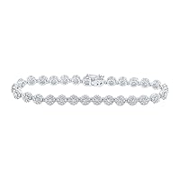 The Diamond Deal 10kt White Gold Womens Round Diamond Flower Cluster Link Bracelet 3-7/8 Cttw