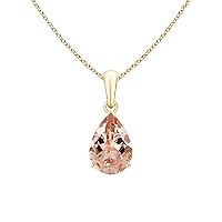 MOONEYE beautiful Pink Pear Morganite Gemstone 925 Sterling Silver Solitaire Pendant Necklace