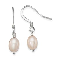 925 Sterling Silver Polished Shepherd hook Pink Freshwater Cultured Pearl Long Drop Dangle Earrings Measures 26x7mm Wide Jewelry for Women