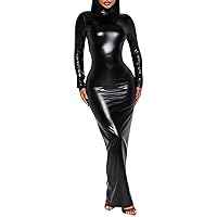 Ladies Leisure Tight Cultivate One's Morality Show Thin Metallic Sexy Backless Dress Leather Skirt