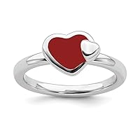 925 Sterling Silver Polished Red Enameled Love Heart Ring Jewelry for Women - Ring Size Options: 10 5 6 7 8 9