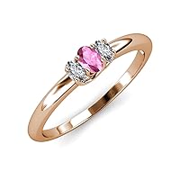 Oval Cut Pink Sapphire & Lab Grown Diamond 0.85 ctw Trellis Three Stone Engagement Ring 14K Gold