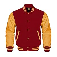 Bomber Baseball Varsity Letterman Jacket Leather Sleeves Wool Body Team Colors Option