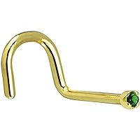 Body Candy Solid 18k Yellow Gold 1.5mm Genuine Emerald Right Nose Stud Screw 18 Gauge 1/4