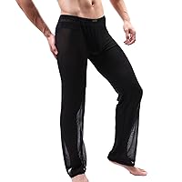 Men's Loose Trouser Sexy Mesh Transparent Long Pants See Through Ultra-thin Pajamas Sleepwear