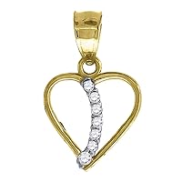 10k Gold Two tone CZ Cubic Zirconia Simulated Diamond Womens Height 15.6mm X Width 9.9mm Love Heart Charm Pendant Necklace Jewelry Gifts for Women