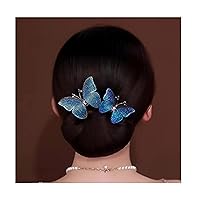 Ins Style Elegant Lazy Hair Curler, Crystal Hair Bun Maker, French Twist Hairstyle Bun Hair Accessories (Blue Butterfly)