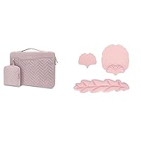MOSISO 360 Protective Laptop Sleeve Compatible with 13-13.3 inch Notebook, Leaf Shaped Mouse Pad and Keyboard Wrist Rest & Coaster&Rectangle Quilted Bag with Handle&Pocket&Small Case&Belt, Pink