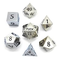 Silver Metal D20 F*** Dice Set Critical Fail F 20 Sided Die Set DND Black Gunmetal Color Number for Role Playing Game Dungeons and Dragons D&D Pathfinder Shadowrun and Math Teaching