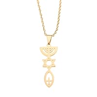 Messianic Necklace Jewish Holy Land Menorah Hexagram Israel Jewelry Mogen David Hanukiah Chanukkiyah