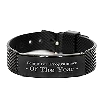 Computer Programmer Gifts. Computer Programmer Of The Year. Unique Black Shark Mesh Bracelet for Computer Programmer. Unique Birthday Inspirational Gift