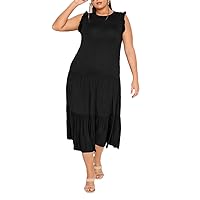 Plus Size Sleeveless Maxi Smock Dress Women Frill Sleeve Long Fit Flare Dress Casual Beach Dress