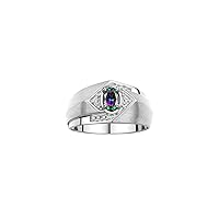 Rylos Men's Rings: 6X4MM Oval Shape Gemstone & Sparkling Diamonds - Color Stone Birthstone Sterling Silver Rings, Sizes 8-13. Elevate Your Style with Timeless Elegance!