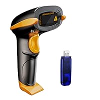 NADAMOO Wireless Barcode Scanner 328 Feet Transmission Distance USB Cordless 1D Laser Automatic Barcode Reader Handhold Bar Code Scanner with USB Receiver for Store, Supermarket, Warehouse - Orange
