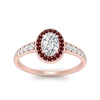 Choose Your Gemstone Halo Tapered Shank Diamond CZ Ring Rose Gold Plated Oval Shape Halo Engagement Rings Everyday Jewelry Wedding Jewelry Handmade Gifts for Wife US Size 4 to 12