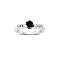 1.54-1.93 Cts White & Round Black Diamond Engagement Ring with Side-Stones in 14K White Gold