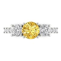 2.1 ct Round Cut Solitaire 3 stone Accent Yellow Simulated Diamond Anniversary Promise Engagement ring 18K White Gold