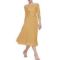 Sheath/Column Elegant Mother of The Bride Dress Boat Neck 3/4 Length Sleeve Tea Length Wedding Guest Dress 2024