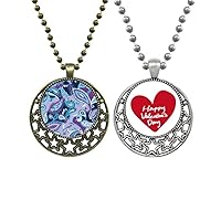 Blue Flower Point Line Pattern Pendant Necklace Mens Womens Valentine Chain