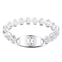 Personalized Bracelet Engraving Name Allergy Life Identification ID For Men Women Adjustable With Stone And Stainless Steel Tag(Bundle with Emergency Card, Holder)